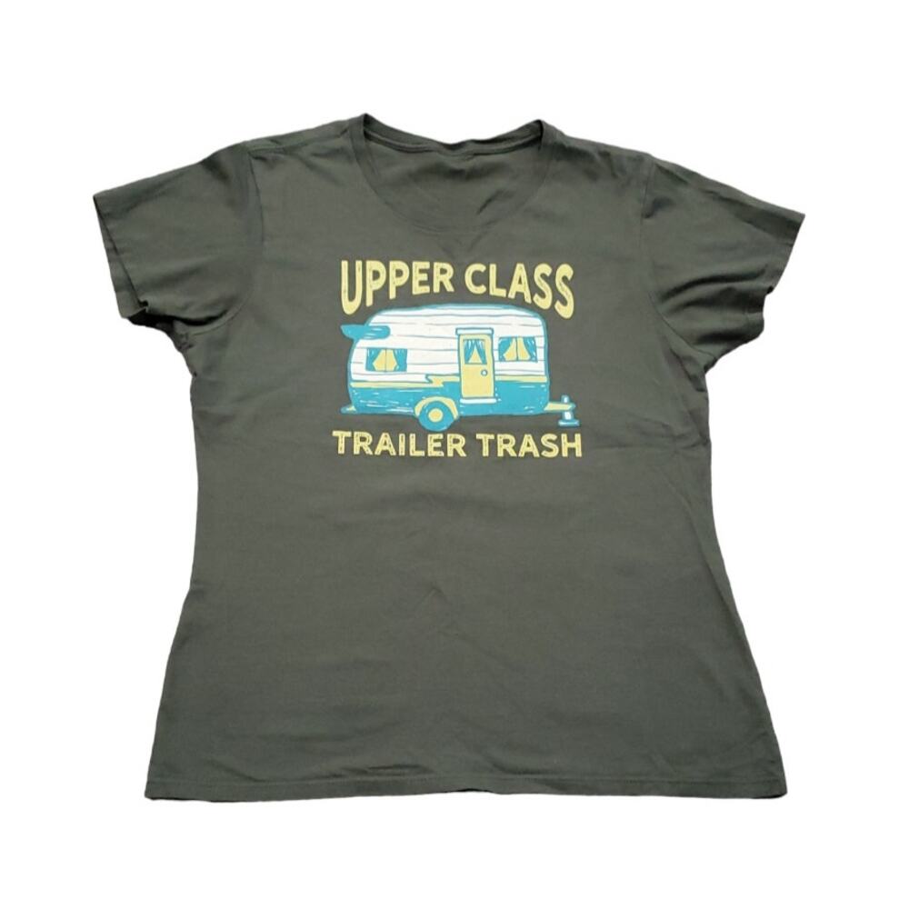 Funny Camper Motorhome Upper Class Trailer Trash Green Short Sleeve T-Shirt Top